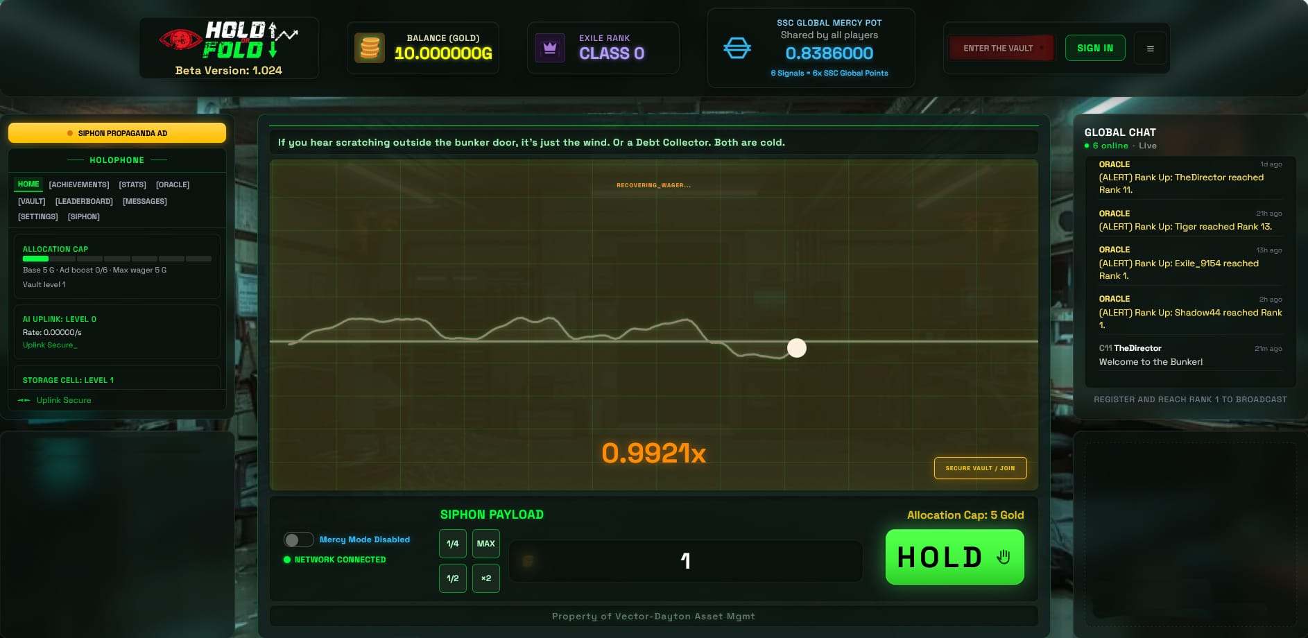 Hold or Fold - The Game - Main Menu